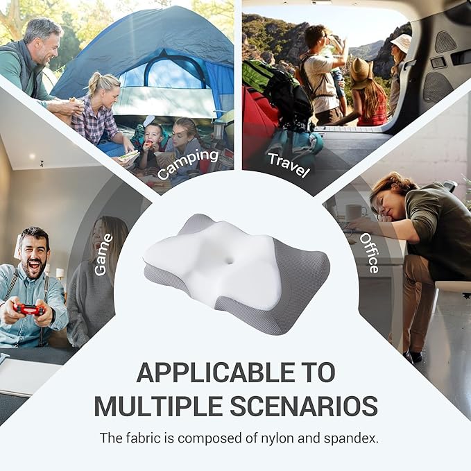 Supportive Cooling Pillow for Comfortable nap time Sleep Quality; an Ergonomic Memory Foam Pillow for Shoulder and Neck Pain Relief, Perfect for Side Sleepers(White Grey)