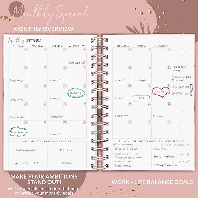 PLANBERRY Weekly Planner Premium – Undated Life Organizer & Budget Planner – Time Management, Goal Setting, To-Do List, Work-Life Balance & Habit Tracker – 6.9″ x 8.5″ (Rose Gold)