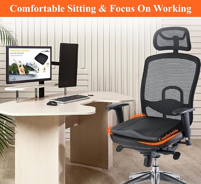 kingphenix Premium Car Seat Cushion, Memory Foam Driver Seat Cushion to Improve Driving View- Coccyx & Lower Back Pain Relief - Seat Cushion for Car, Truck, Office Chair (Classic Black)