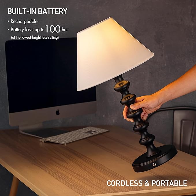 O'Bright Ember Rechargeable Table Lamp (Black_Baluster)