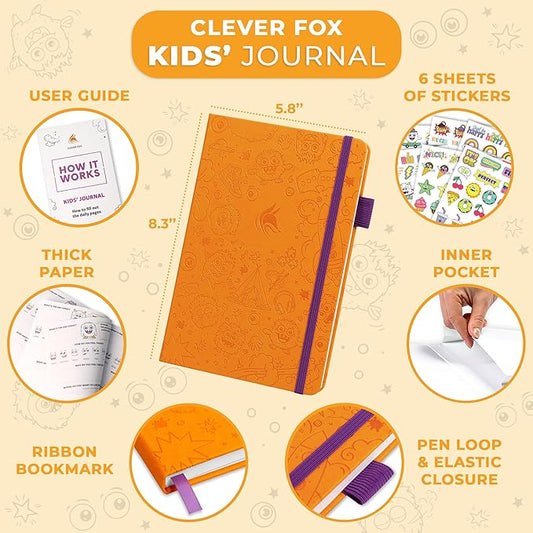 Clever Fox Kids’ Journal – Daily Feelings & Gratitude Notebook for 8+ Children – Child’s Planner & Mood Tracker for Journaling & Writing (Orange)