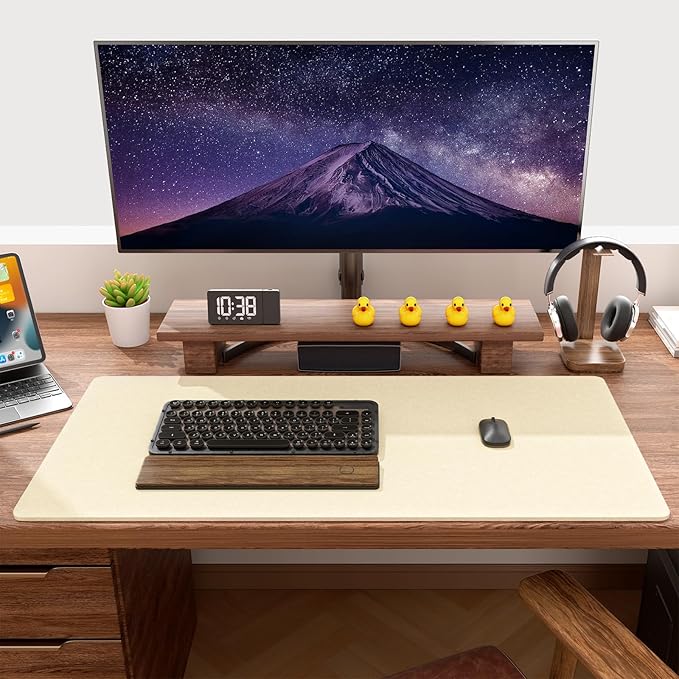Auhoahsil Felt Desk Mat, Minimalist Large Mouse Pad XXL 35.5 x 15.7 in, Desk Matt for Desktop, Keyboard, Laptop, Computer, Office, Work from Home, Gaming, Beige