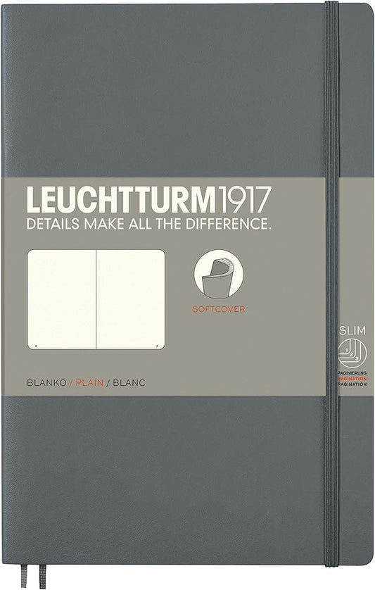 LEUCHTTURM1917 - Notebook Softcover Pocket A6-123 Numbered Pages for Writing and Journaling (Plain, Anthracite)