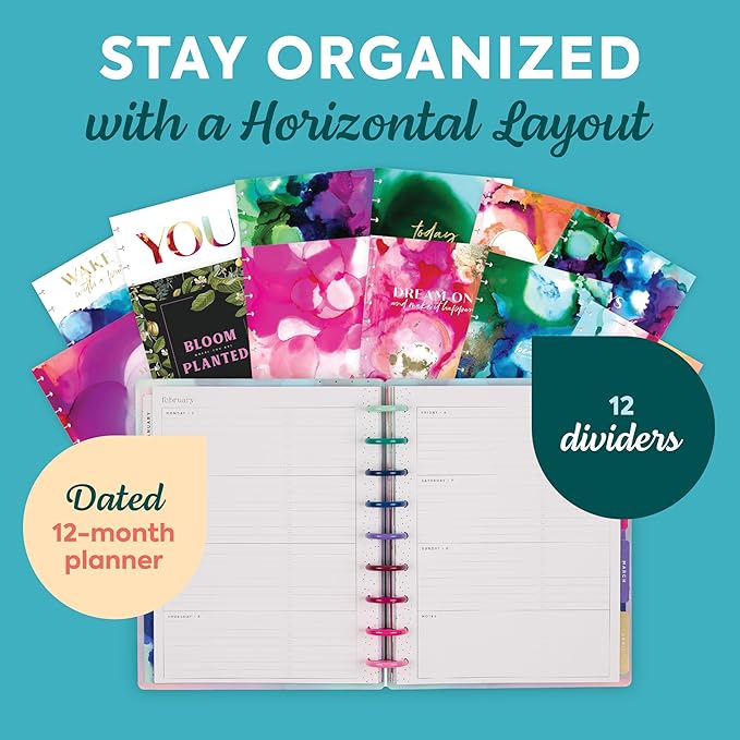 Happy Planner Disc-Bound Planner Jan.–Dec. 2026, Includes 3 Extra Months and 2 Sticker Sheets, Classic Size, 7" x 9.25", Horizontal Layout, Live in Color