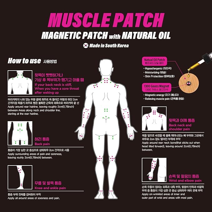 [90Pack] Muscle Magnetic Patch with Natural Oil, Magnetic Acupressure Patches, 1300 Gauss, Magnet Therapy, Light Magnetic Energies, Made in South Korea (90)