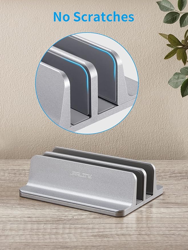 JARLINK Vertical Laptop Stand Holder, Aluminum Double Desktop Stand Holder with Adjustable Dock (Up to 17.3 inch), Compatible with MacBook, Surface, Chromebook, and Gaming Laptops, Grey