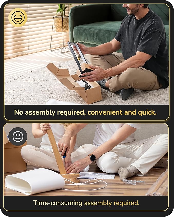 EDISHINE Modern Table Lamp, Dimmable LED Bedside Lamp with 3 Color Temps 3000K 4500K 6000K, Black Square Aluminum Frame, Complete Wooden Base, Nightstand Lamp for Bedroom