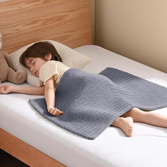 Guohaoi Knitted Weighted Lap Pad (Light Grey 20"x30" 2lbs) No Beads Cooling Weighted Blanket Kids for Nap, Breathable Chunky Knit Blanket, Small Throw Blanket for Travel Indoor Outdoor