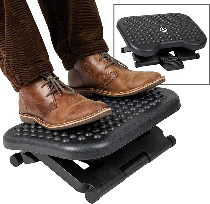 Mind Reader Foot Rest, Under Desk at Work, Ergonomic, Height Adjustable, Office, Plastic, 17" L x 13" W x 6.25" H, Set of 2, Black