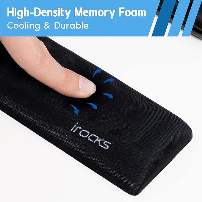i-Rocks Memory Foam Keyboard Wrist Rest - Pain-Reducing, Non-Slip Rubber Base Wrists Rest Support - Cooling Ergonomic Laptop & Computer Keyboard Pad for Long Hours of Work, Studying, Gaming - Black