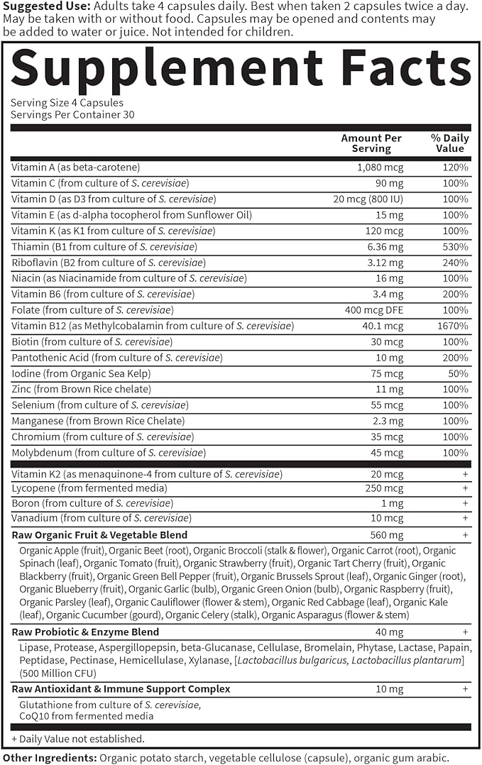 Garden of Life Vitamin Code Whole Food Multivitamin for Men - 120 Capsules, Vitamins for Men, Fruit & Veggie Blend and Probiotics for Energy, Heart, Prostate Health, Vegetarian Mens Multivitamins