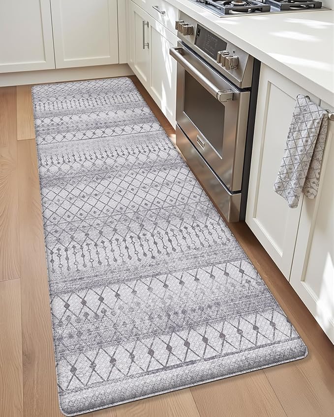 Color&Geometry Kitchen Floor Mats Anti Fatigue, Cushioned Boho Rugs,Waterproof Non Slip Kitchen Runner for Sink, Standing Mats for Office,24"x59",Grey