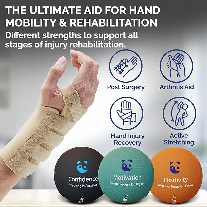 Mind & Body Stress Balls for Adults - Triple Density Squeeze Balls for Hand Therapy & Grip Strengthening - Stress & Anxiety Relief - Physical Therapy Support - Soft, Medium, Hard Gel Core