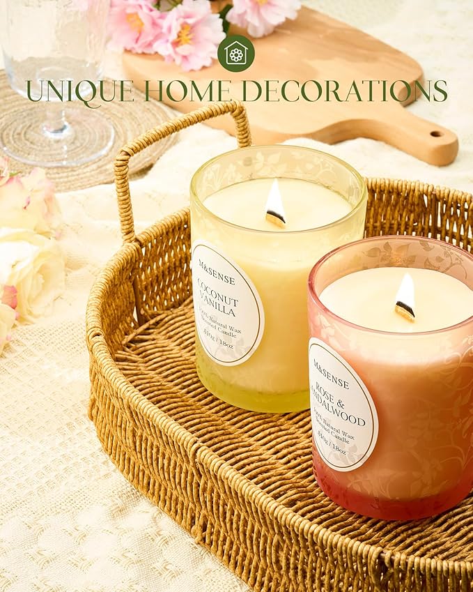 M&SENSE Lemon English Tea Candle, Wooden Wick Scented Candles, 100 Hours Long Burning No Toxin Natural Soy Wax 18oz, Calming Relaxing Home Fragrance, Housewarming Gifts for Men Women