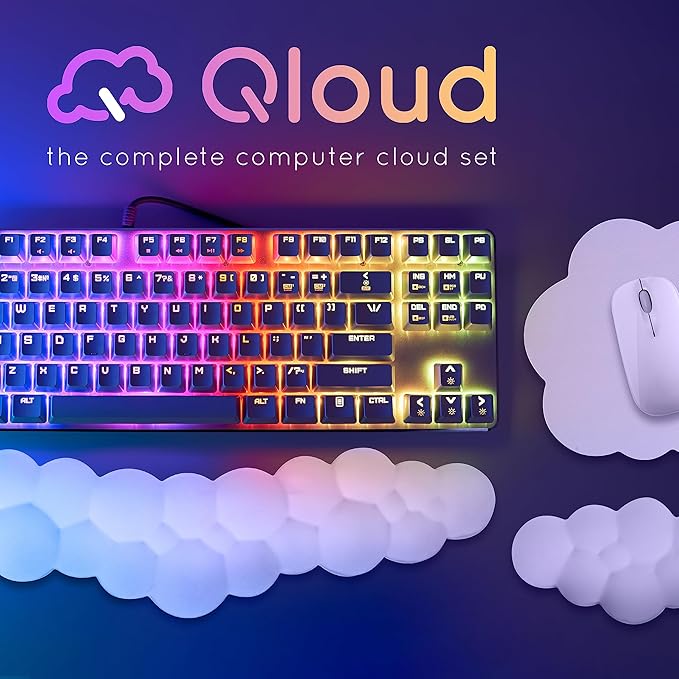 Qloud Cloud Wrist Rest Keyboard Wrist Rest for Computer Keyboard Pad, Cloud Keyboard Wrist Rest, Wrist Pad for Keyboard, Memory Foam, Non Slip Base, Comes with Mouse Pad - Yellow