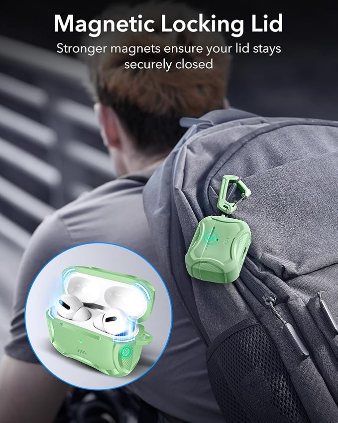 ESR for AirPods Pro 2nd Generation Case, Compatible with Airpods Pro Case 2nd/1st Gen (2023/2022/2019), Compatible with MagSafe, Powerful Drop Protection, Magnetic Lid with Cleaner Kit, Light Green