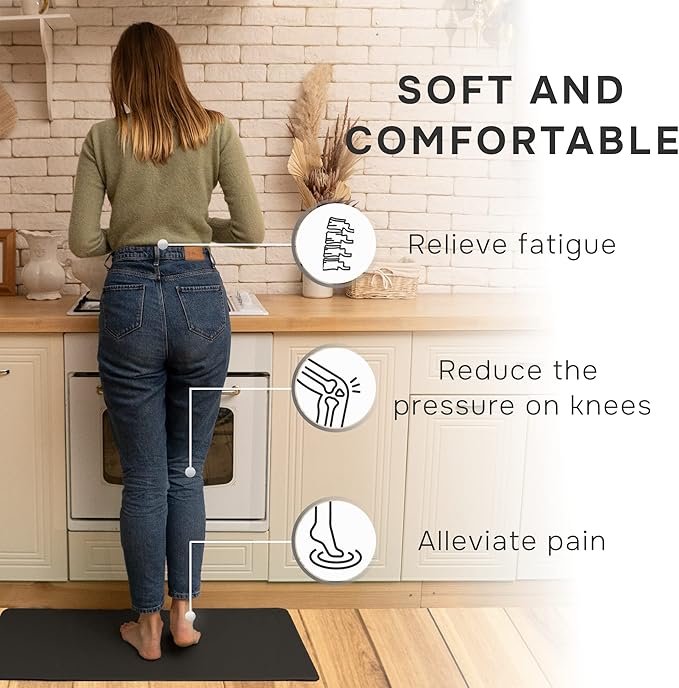 Anti-Fatigue Kitchen Mat – Memory Foam Cushioned Mats for Standing – Ultra Black, 18×30 in, 0.47 in Thick, Waterproof, Non-Slip – Homergy