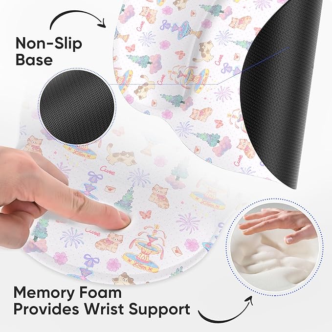 RICHEN Ergonomic Mouse Pad with Wrist Support,Non-Slip Rubber Base for Computer Laptop & Mac,Lightweight Rest for Home,Office & Travel (Cute Kitten)