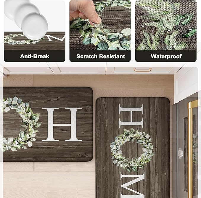 KIMODE Anti Fatigue Kitchen Mats for Floor Non Slip,Farmhouse Spring Kitchen Rugs Waterproof,Cushioned Memory Foam Carpet for Sink Laundry Office Home Doorway,20"x39",Brown