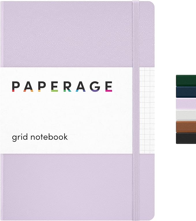 PAPERAGE Graph Paper Journal Notebook, (Lavender), 160 Pages, Medium 5.6 in x 8 in - 100 GSM Thick Paper – Hardcover Grid Notebook for Work or School