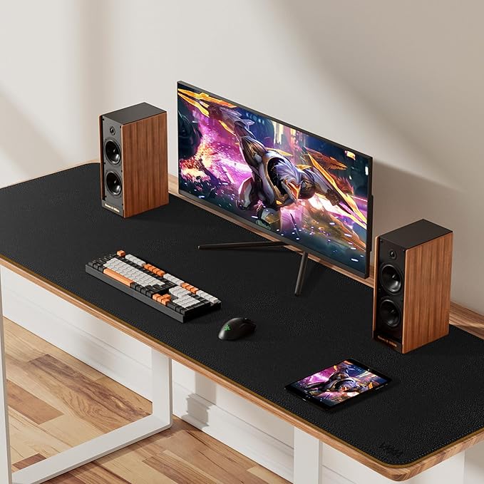 Vyaaa Cork & Leather Desk Mat, 55" x 15.7" Dual Sided Leather Desk Pad, Waterproof Extra Large Desk Mat, Large Mouse Pad，Desk Mats on top of Desks for Home or Office (Black)