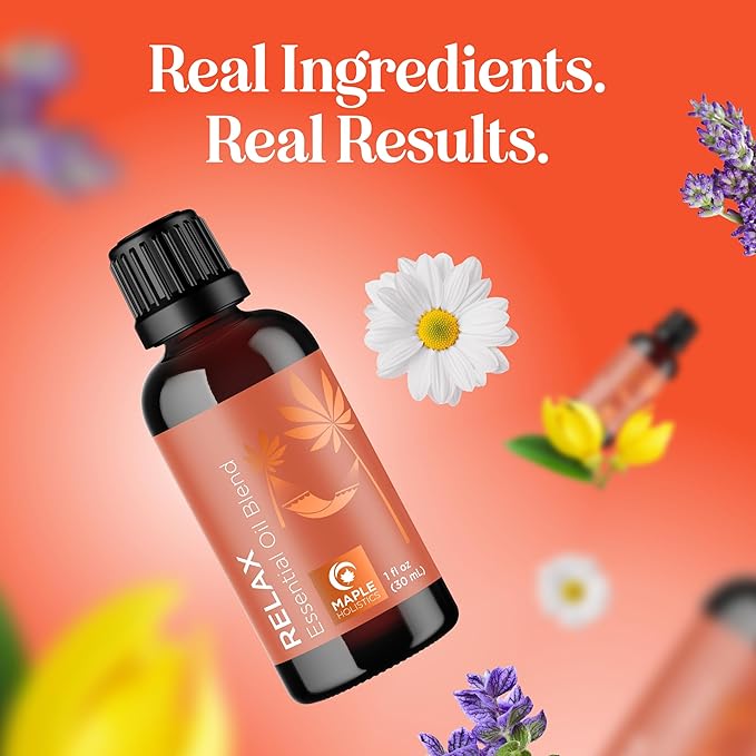 Relaxing Essential Oil Blend for Diffuser - Aromatherapy Blend of Essential Oils for Diffusers for Home and Travel Stress Support with Lavender Geranium Roman Chamomile and Ylang Ylang Diffuser Oils