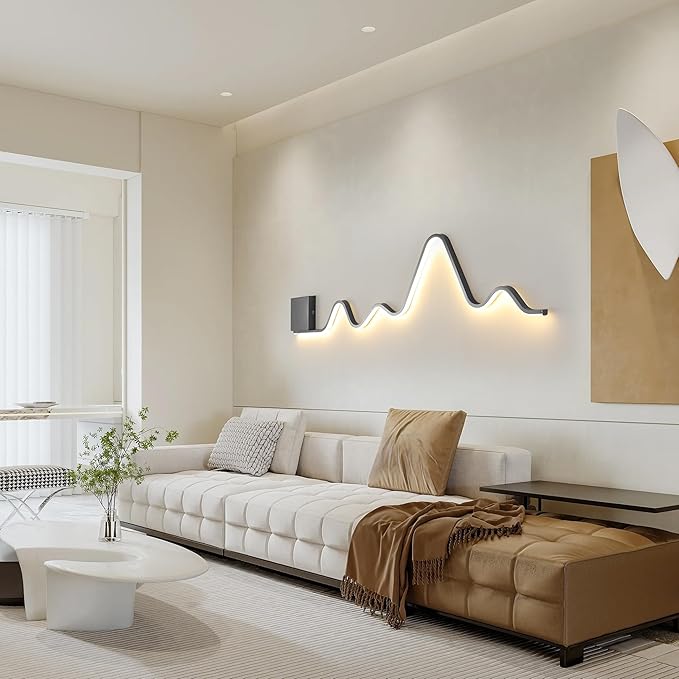 Qcyuui Modern Wall Sconce with Remote Control 43.3inch Dimmable LED Wall Lights Led Wall Sconce Indoor Wavy Long Linear Wall Lamps for Living Room Bedroom Hallway Staircase, 30W