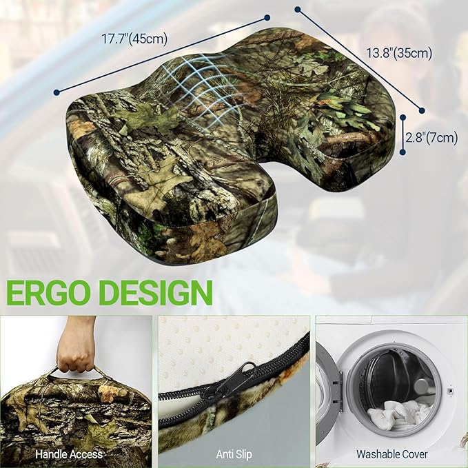 Gel Seat Cushion for Car Office - Memory Foam Pain Relief Chair Pillow Cushions - Tailbone Sciatica Coccyx Butt Lumbar Support Pad for Sitting Driving Traveling, Velvet, Mossy Oak