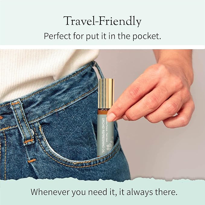 Organic and Kid-Friendly Essential Oil Blend Roll on for Stress Relief, Headache, Itch Relief and Heat Stroke, Includes Orchid, Menthol, Peppermint, Eucalyptus, Wintergreen, 5 ml.