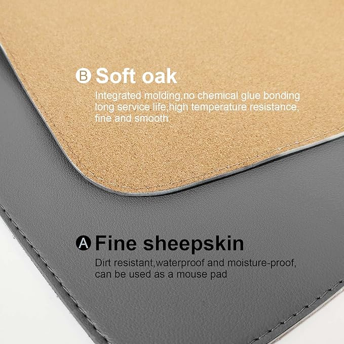 DAWNTREES Dual Sided Desk Mat,Leather Desk Pad,Cork Desk Mat Protector,with PU Leather Valet Tray Organizer,Large Mouse Pad,Desk Writing Pad for Office and Home(Dark Gray 31.5"x15.8")