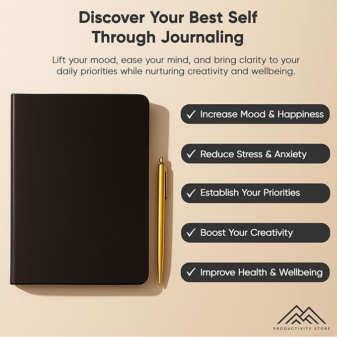 Best Daily Journal for Men & Women - Gratitude, Manifestation & Guided Journal with Prompts for Personal Growth by PRODUCTIVITY STORE (A5, Black)
