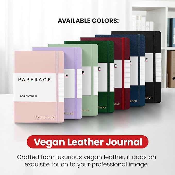 PAPERAGE Personalized Lined Journal Notebook for Writing - Customizable Text in Embossed Metallic Gold Foil, 160 Pages, 100 GSM Thick Paper, Leather Hardcover, 5.7 inches x 8 inches, Sage