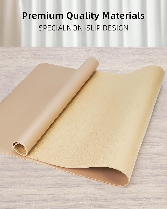 Leather Desk Protector, Large Mouse Pad & Waterproof PU Leather Blotter Mat - Non-Slip Desk Cover for Office and Home (Apricot, 36" x 17")