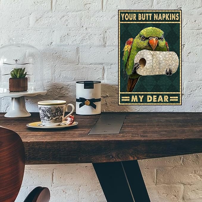 500 Piece Wooden Parrot Jigsaw Puzzle Your Butt Napkins My Dear Adults & Kids Difficult Challenge for Relaxation Focus & Family Entertainment 20.4x15 Inch