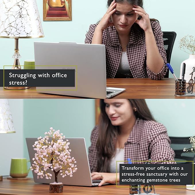 FASHIONZAADI Rose Quartz Crystal Tree of Life for Women Office Decor, Good Luck, Money, Meditation, Positivity, Handmade Healing Crystal Stones Bonsai Tree Spiritual Birthday Gifts for Women