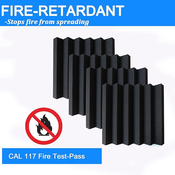 24 Pack Acoustic Foam Panels,2" x 12" x 12"Fireproof Soundproof Foam Sound Absorbing Noise Cancelling Panels for Recording Studios, Home, Offices Walls Ceiling（12 blue+12 black）