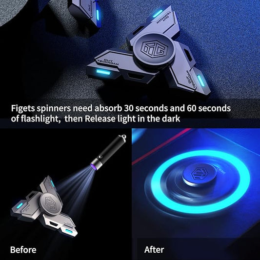 Fidget Spinners, Fidget Spinner Gifts for Adults, Stress Anxiety ADHD Relief Figets Toy, Metal Finger Hand Spinner Toy with Luminous Light, Spinner Absorb Solar Light Then Release in Dark