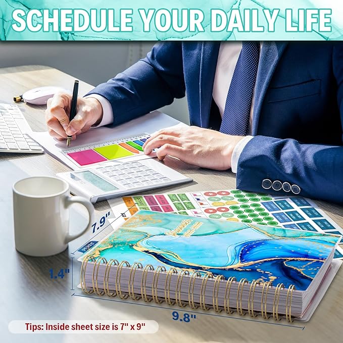 Planner 2025-2026, Large 18 Months Academic Daily Weekly Monthly Planner Yearly Agenda July. 2025–Dec. 2026, 7.9" x 9.8", Page Tabs, Separator Page, Pocket Folder, Bookmark, Stickers, Sticky Note Set