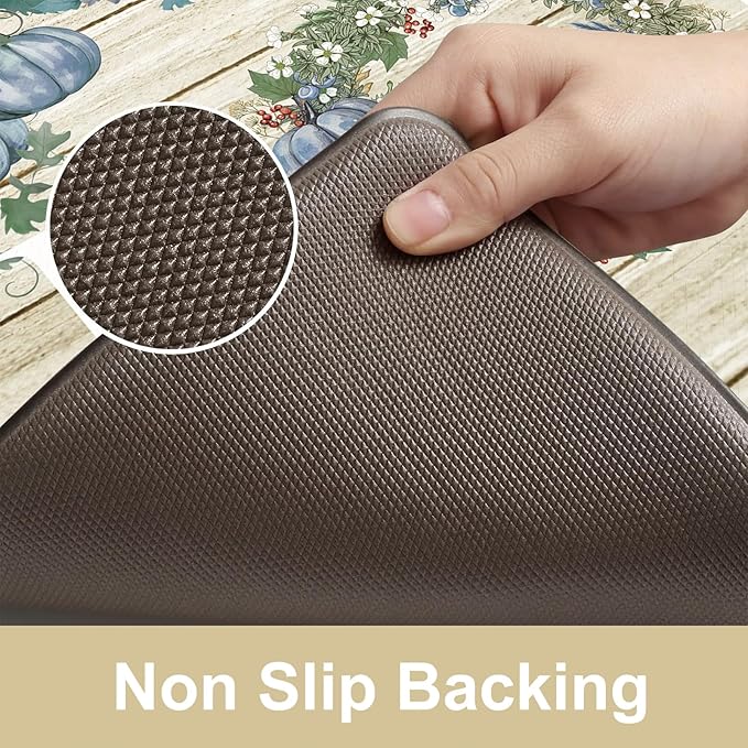 KIMODE Anti Fatigue Pumpkin Kitchen Mat for Floor,Halloween Fall Kitchen Rugs Sets of 2, Autumn Farmhouse Kitchen Rugs Non Slip,Cushioned Kitchen Floor Mat for Floor Sink, Laundry, Office,Home Blue
