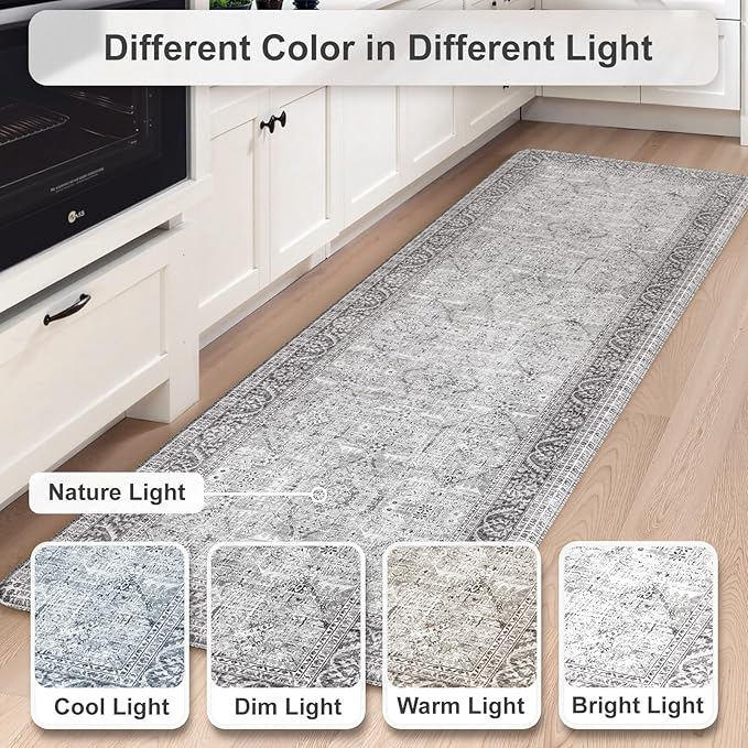 KIMODE Anti Fatigue Kitchen Mat, Cushioned Farmhouse Kitchen Runner Rug, Non Slip Waterproof Kitchen Mat for Floor, Comfort Foam Standing Desk Mat for Laundry, Office, Sink Grey 17.3"x59"