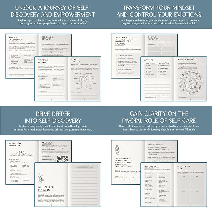 FINDING BALANCE Mental Health Journal – 6-Month Daily Journal with Prompts for Mindfulness, Self-Care & Healing – Anxiety & Depression Relief – Blue Hardcover