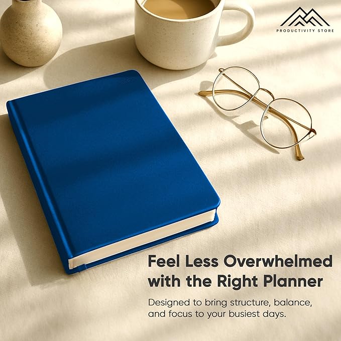 Daily Planner 2025 (5" x 8") - The Ultimate Daily Workflow Planner with Hourly Schedule & Task List to Achieve Your Goals by PRODUCTIVITY STORE (A5, Navy Blue)