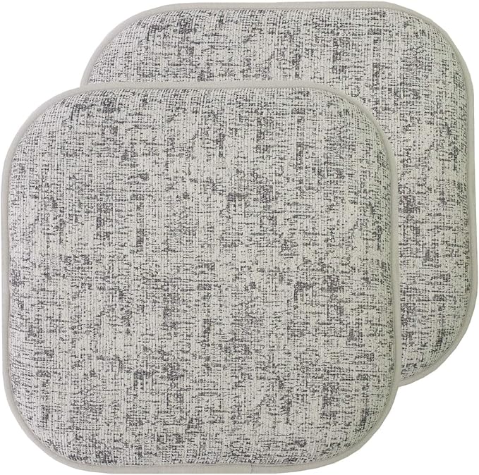 Sweet Home Collection Chair Cushion Memory Foam Pads Honeycomb Pattern Slip Non Skid Rubber Back Rounded Square 16" x 16" Seat Cover, 2 Pack, Broadway Black/White