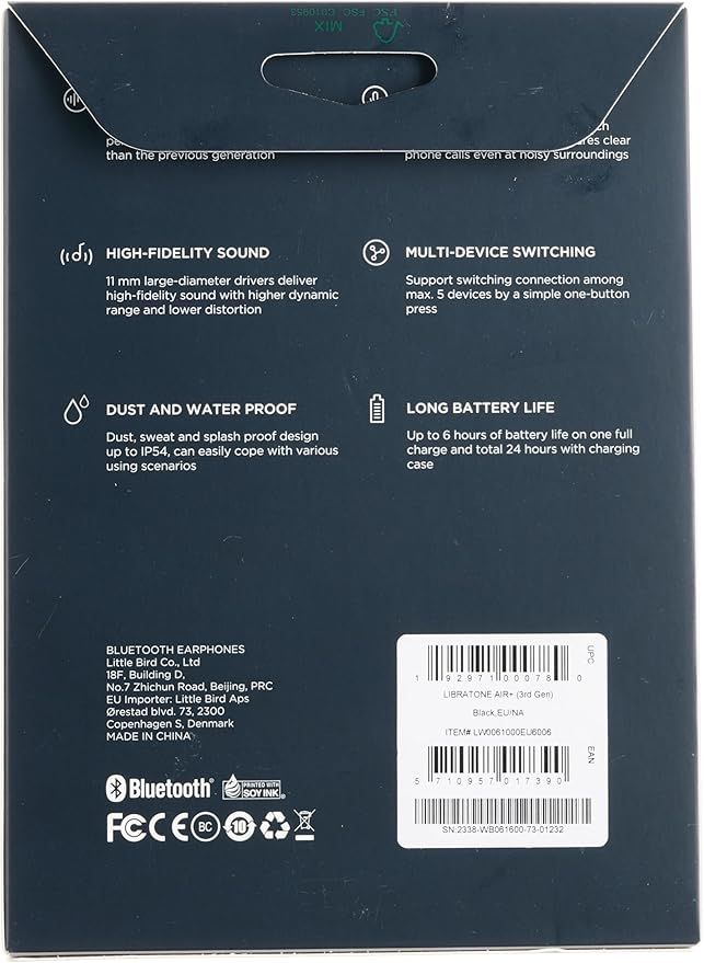 Libratone AIR+ 3 True Wireless in-Ear Headphones, Industry Leading Active Noise Cancelling, 11mm Dynamic Drivers, IP54 Rated dust and Water Resistent, 24 Hours of Battery Life (Black)