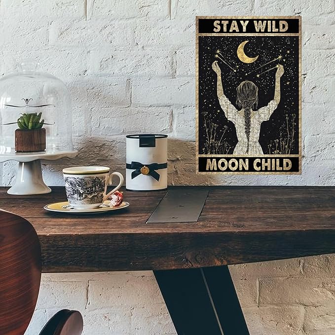 500 Piece Wooden Moon Girl Stay Wild Moon Child Jigsaw Puzzle Adults Humorous Challenge for Stress Relief & Brain Exercise 20.4x15 Inch