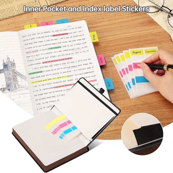 AHGXG Thick Journal Lined Notebook for Men - 320 Numbered Pages A5 College Ruled Notebook for Writing, 100gsm Paper, Vintage Leather Hardcover, for Women Work Office School, 5.75'' X 8.38''- Black