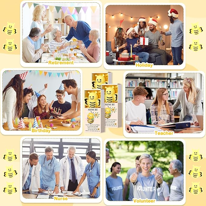Wettarn 50 Sets Bee Gifts Positive Cute Stress Balls with Support Gift Boxes Inspirational Party Favors for Employee Coworker Friends Office Stress Relief Toys
