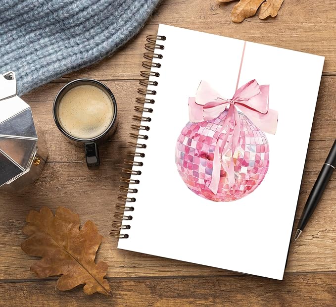 Coquette Pink Notebook Journal,Funky Retro Pink Coquette Bow Disco Ball Preppy Aesthetic Journal Notebook for Note Taking, Cute Girly Notebook,Pink Office Supplies,Spiral Notebook 5.5x8.3 Inch