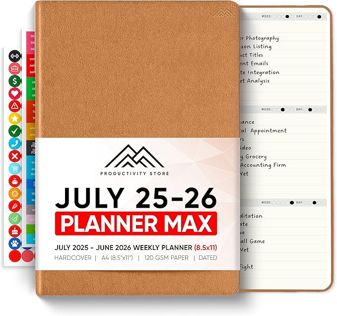 July 2025-2026 Planner 8.5 x 11 Pro Max - Dated Productivity & Academic 2025-2026 - Daily, Weekly & Monthly Planner With July Start Date - A4 - Productivity Store
