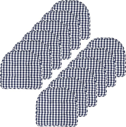 Sweet Home Collection Chair Cushion Memory Foam Pads Tufted Slip Non Skid Rubber Back U-Shaped 17" x 16" Seat Cover, 12 Pack, Checkered Navy/White